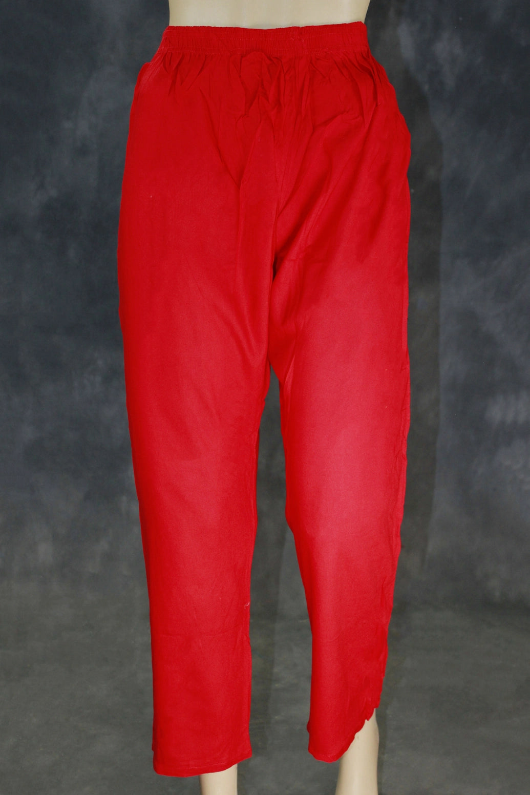 Lime Green Cotton Kurta Pant Set - Straight Cut Kurti with Three-Quarter Sleeves and Red Elastic Waist Pants - 2-Piece