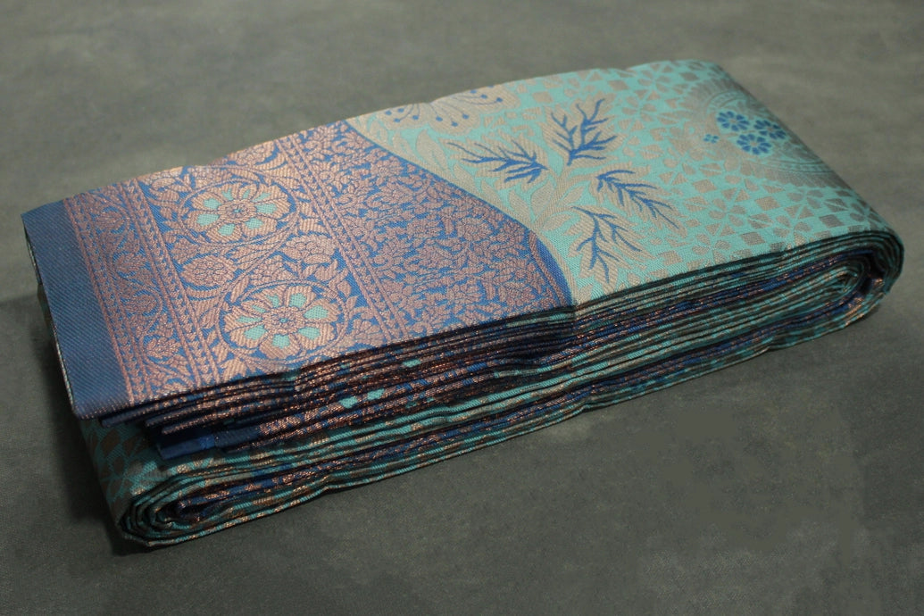 Kubera Pattu Saree Pastel Blue & Navy Blue Semi Silk with Design Border and Blouse