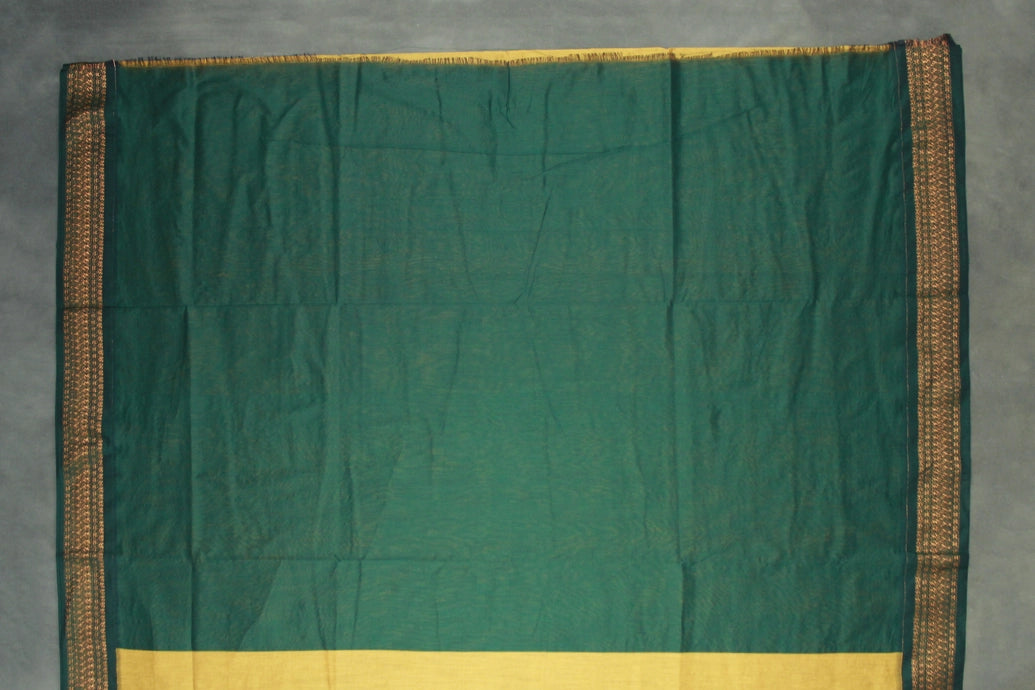 Mustard Kalyani Cotton Saree with Putta Design and Zari Border, Comes with Blouse