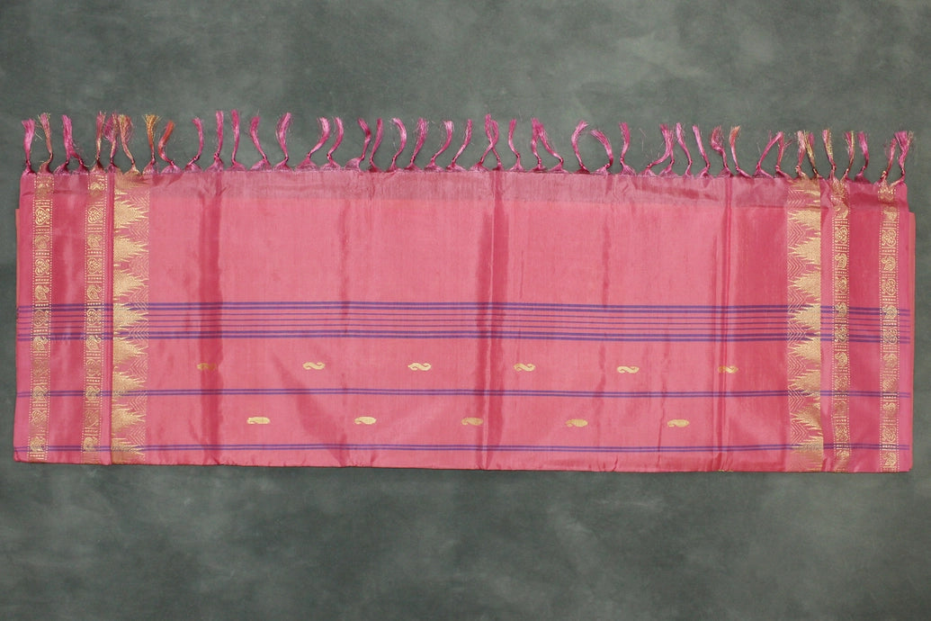 Banana Pith (Vaazhai Naar) Salmon Pink Saree with Gold-Tone Zari Border and Small Butta