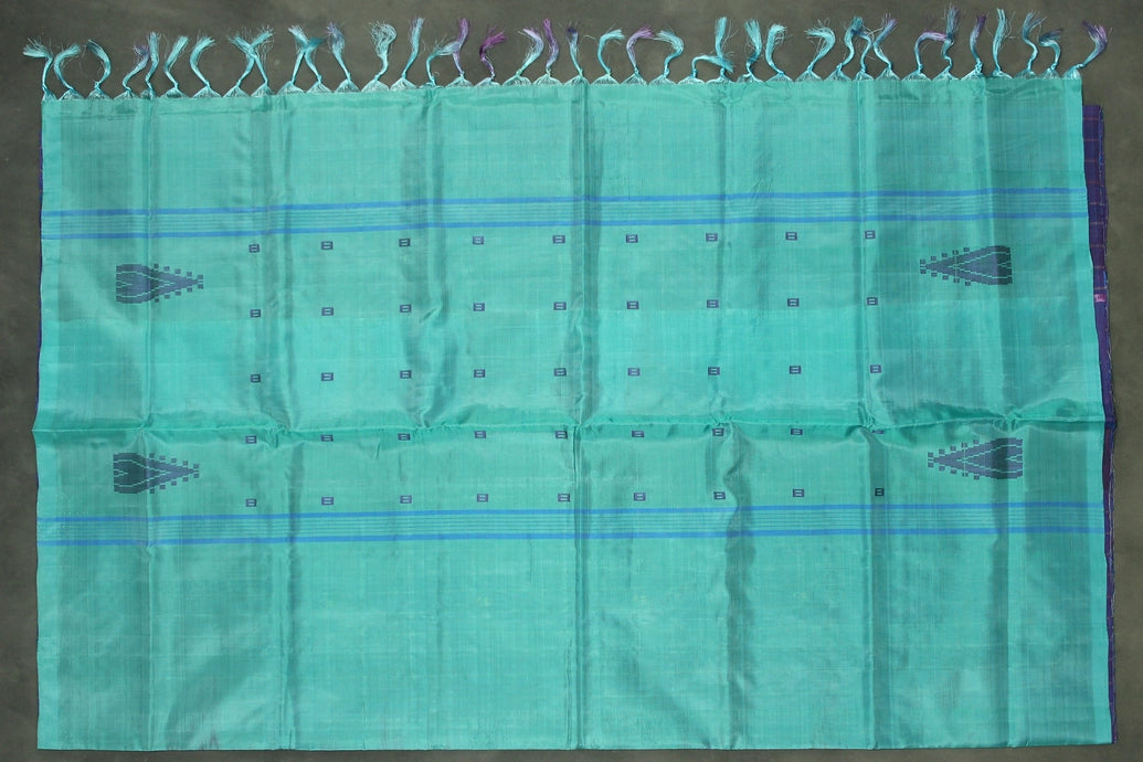 Sea Green Vaazhai Naar (Banana Pith) Handloom Saree with Small Butta - Borderless Traditional Saree