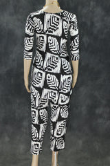 Black & White Rayon Printed Kurti Set with Beaded Neck and Elastic Pant Kurti JCS Fashions