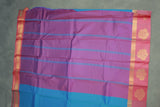 Peacock Blue Emboss Satin Border Semi Silk Saree with Floral Design and Blouse Piece
