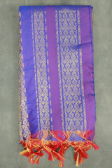 Violet Ponnadai Poly Silk Jacquard Temple Shawl with Zari Pattern and Tassels for Pooja, Weddings, Functions