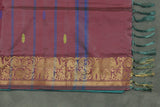 Teal and Maroon Vaazhai Naar Saree with Zari Border and Small Buttas