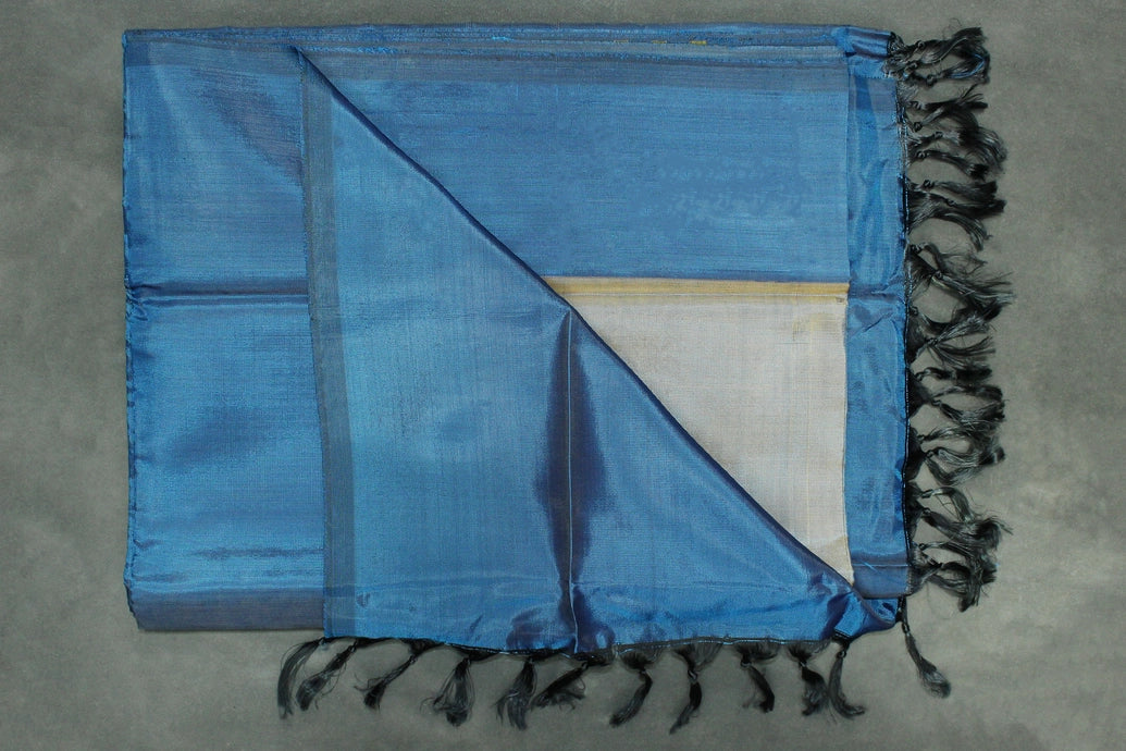 Peacock Blue Vaazhai Naar (Banana Pith) Saree - Borderless with Small Butta