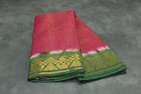 Onion Pink Sungudi Cotton Saree with Green Gold-Tone Zari Border and Vaira Oosi Diamond Pattern Saree JCS Fashions