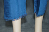 Navy Blue 3-Piece Organza Kurti Set with Khatli Work, V-Neck Embroidery & Sequins, Suit Bottom & Border Dupatta
