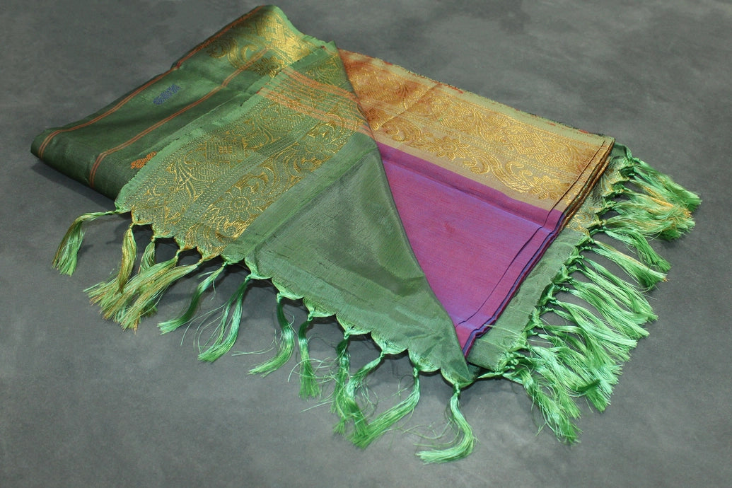 Olive Green Vaazhai Naar (Banana Pith) Saree with Zari Border and Butta Motifs