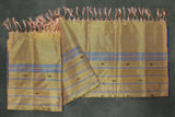 Peach Banana Pith (Vaazhai Naar) Borderless Saree with Subtle Butta and Blue Stripe Detailing for Traditional Wear