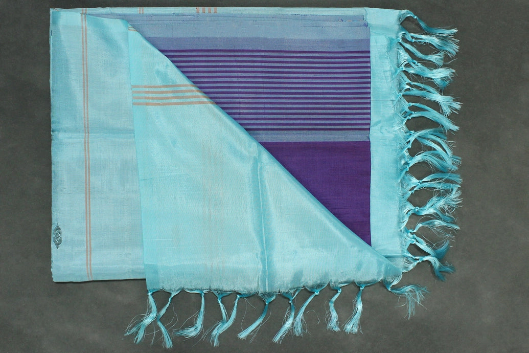 Sky Blue Vaazhai Naar (Banana Pith) Borderless Saree with Small Butta