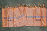 Peach Orange Vaazhai Naar (Banana Pith) Saree with Blue Stripe Pallu and Small Buttas