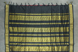 Kalyani Dark Red Cotton Saree with Black Golden Zari Border and Putta Motifs - Blouse Included Saree JCS Fashions