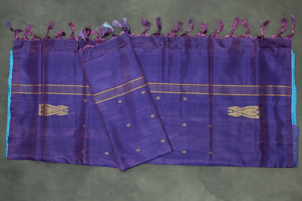 Violet Banana Pith (Vaazhai Naar) Handloom Saree, Borderless Full Body with Small Butta and Contrast Pallu