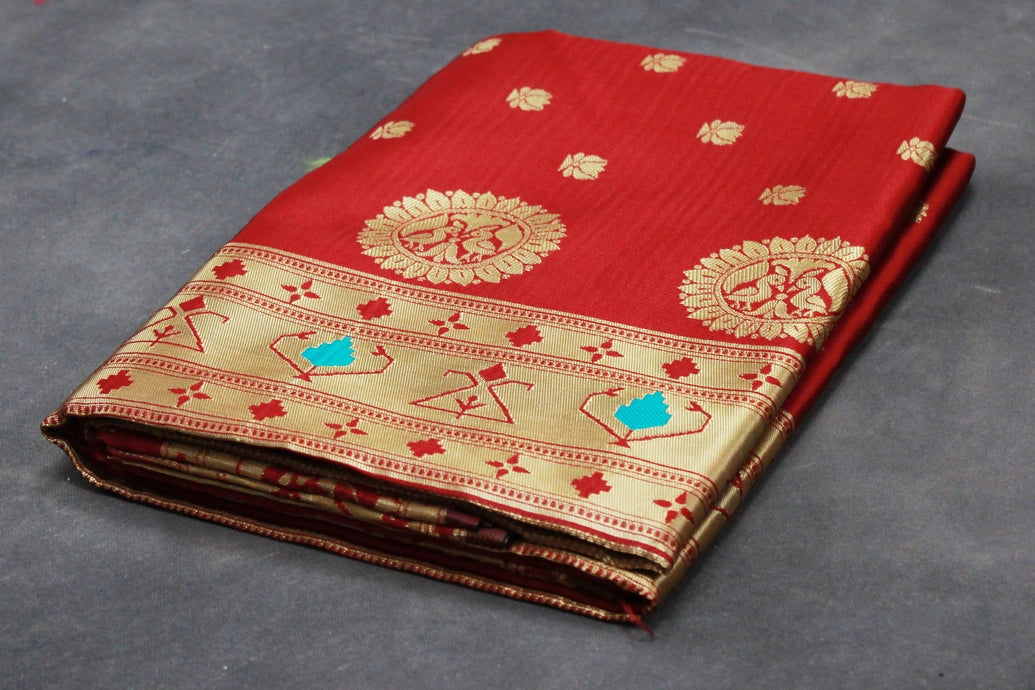 Maroon Paithani Pure Silk Saree with Zari Woven Peacock Pallu and Design Border