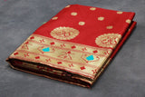 Maroon Paithani Pure Silk Saree with Zari Woven Peacock Pallu and Design Border