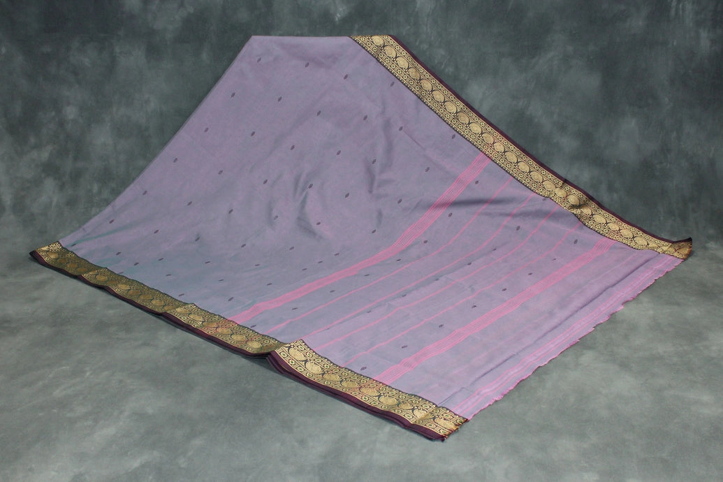 Pale Lavender Poly Cotton Saree with Woven Gold-Thread Border and Butta Motifs Saree JCS Fashions