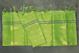 Green Vaazhai Naar (Banana Pith) Borderless Saree with Gold-Coloured Buttas and Navy Pallu