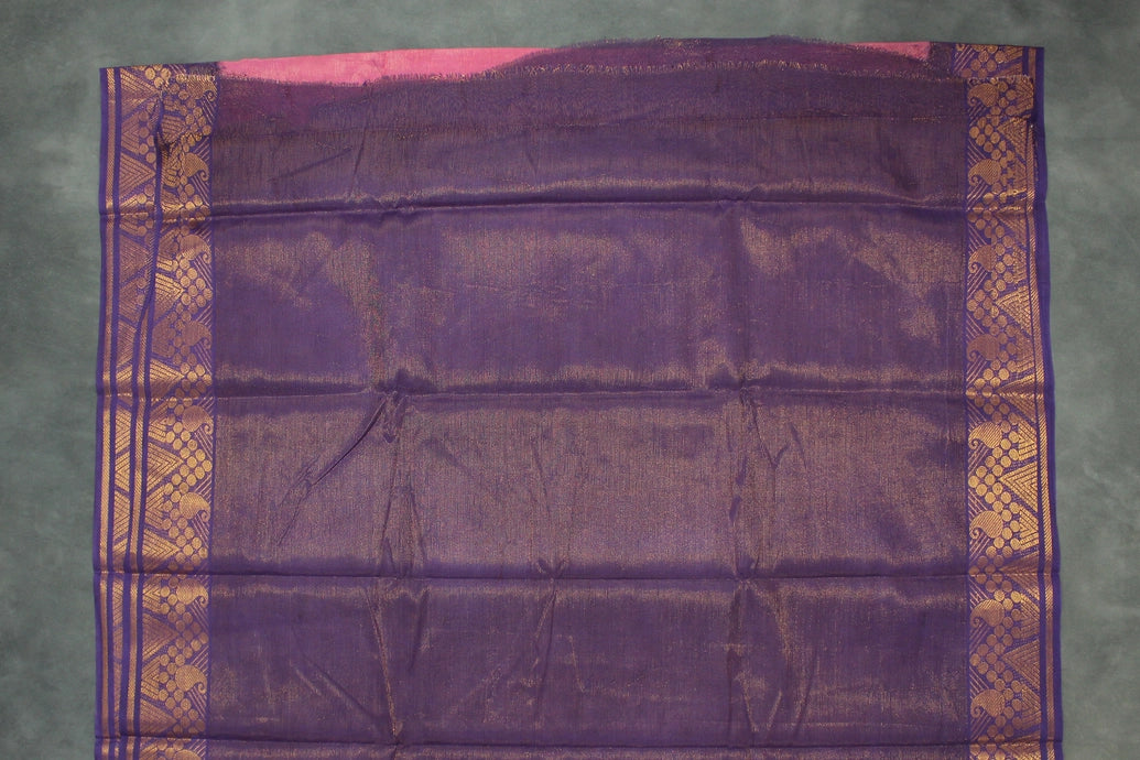 Pink Sungudi Cotton Saree with Purple Gold-Tone Zari Border, Vaira Oosi Diamond Pattern Saree JCS Fashions