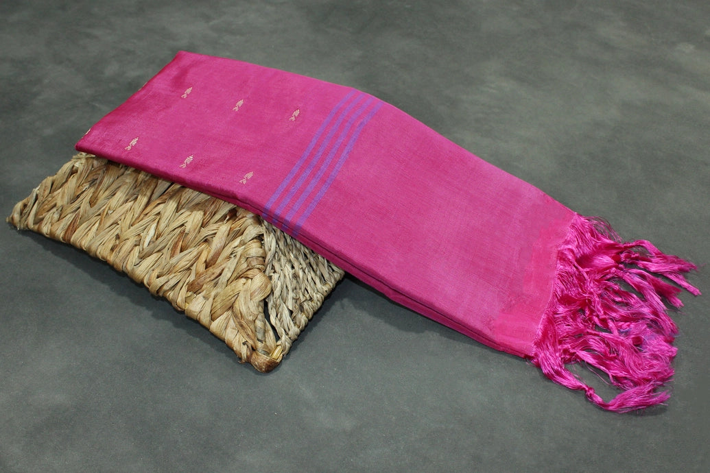 Purple & Magenta Vaazhai Naar (Banana Pith) Saree with Small Butta - Borderless Traditional Saree