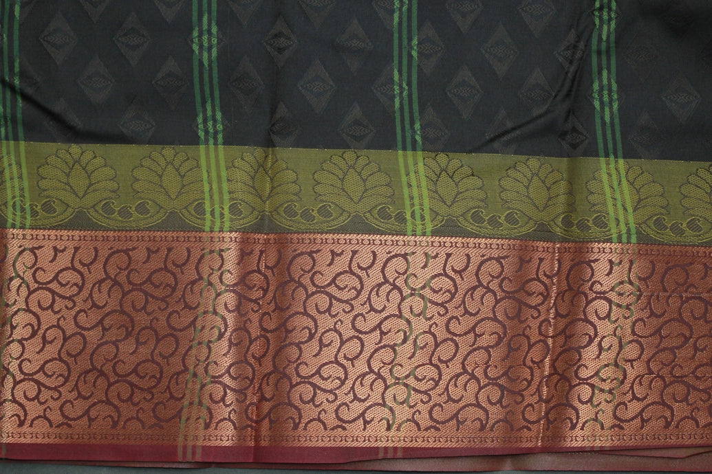 Green Emboss Silk Saree with Semi Silk Border Design, Traditional Wedding Wear for Women