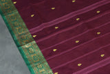Dark Purple Poly Cotton Butta Saree with Green Thread Border Saree JCS Fashions