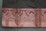 Dark Brown Emboss Silk Saree with Semi Silk Design Border and Contrast Finish
