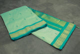 Mint Blue Kalyani Cotton Saree with Puttas and Zari Border & Blouse