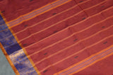 Brown Poly Cotton Butta Saree with Both-Side Zari Floral Border and Striped Pallu Saree JCS Fashions