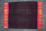 Dark Purple Sungudi Cotton Saree with Pink Peacock Gold Zari Double Border Saree JCS Fashions