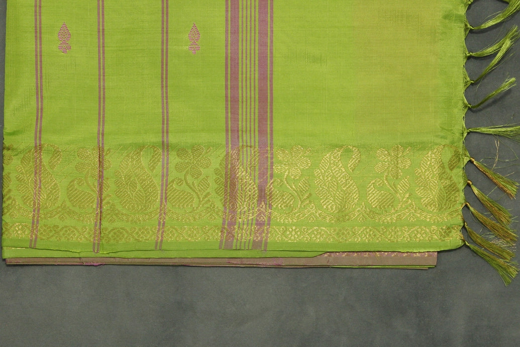 Pink & Light Green Vaazhai Naar (Banana Pith) Saree with Zari Border and Blouse Piece