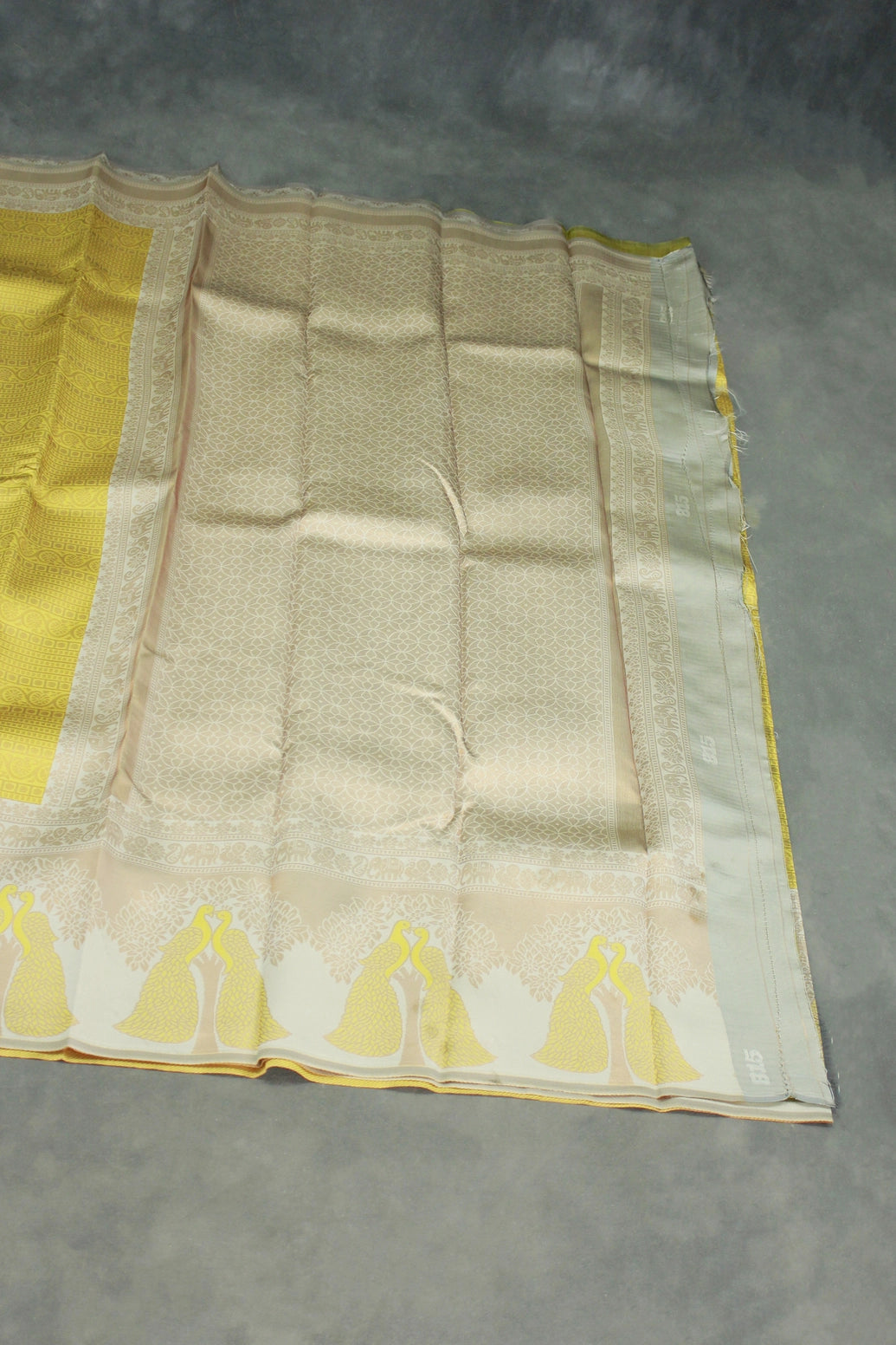 Mustard Yellow Kubera Silk Saree with Peacock Border and Contrast Pattern, Semi Silk Saree with Blouse