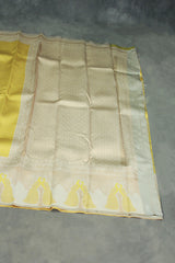 Mustard Yellow Kubera Silk Saree with Peacock Border and Contrast Pattern, Semi Silk Saree with Blouse