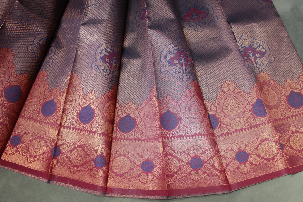 Navy Blue Kubera Pattu Silk Saree with Traditional Border and Blouse Piece | Semi Silk