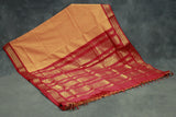 Orange Kalyani Cotton Saree with Zari Checked and Peacock Border and Blouse