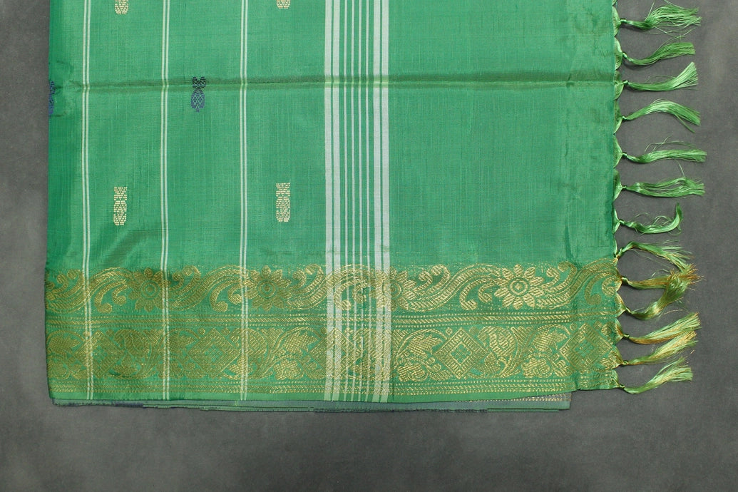 Banana Pith (Vaazhai Naar) Saree with Traditional Zari Butta Border – Violet & Green