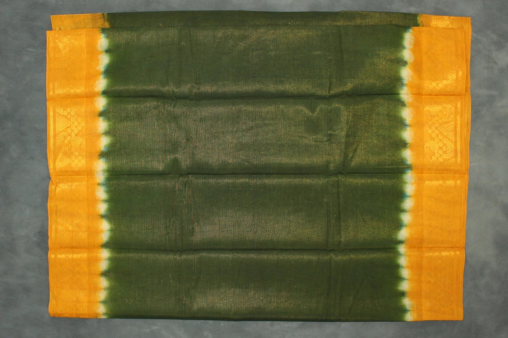 Mehendi Green Sungudi Cotton Saree with Gold Zari Border and Vaira Oosi Pattern Saree JCS Fashions