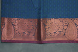 Dark Blue Emboss Silk Saree with Semi Silk Border and Traditional Floral Weave Design