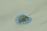 Pure Kerala Cotton White Saree with Gold Zari Border and Blue Peacock Embroidery - Blouse Included