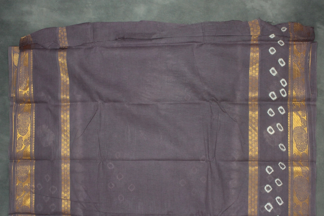 Purple Pure Sungudi Cotton Saree with Bandhani Tie-Dye and Golden Zari Traditional Motif Border Saree JCS Fashions