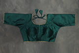 Readymade Designer Green Raw Silk Padded Blouse, Elbow Sleeves, Back Knot, Fully Stitched Blouse JCS Fashions