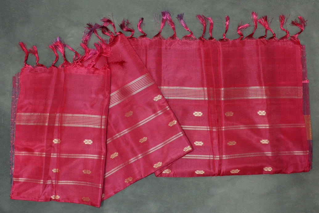 Pinkish Red Vaazhai Naar (Banana Pith) Borderless Saree with Small Buttas