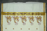 Pure Kerala Cotton White Saree with Peacock Zari Embroidery