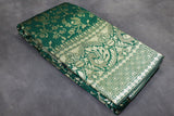 Green Banarasi Handloom Satin Saree with Floral Woven Embroidery Print, Includes Blouse