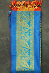 Blue Zari Pattu Shawl (Ponnadai) for Arangetram and Events, Traditional Silk-Style Tassels