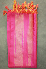 Magenta Pink Ponnadai Poly Silk Jacquard Temple Shawl with Zari Design and Tassels for Pooja & Functions