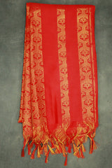 Red Ponnadai Poly Silk Jacquard Temple Shawl with Zari Pattern & Tassels | 2m Traditional South Indian Dupatta