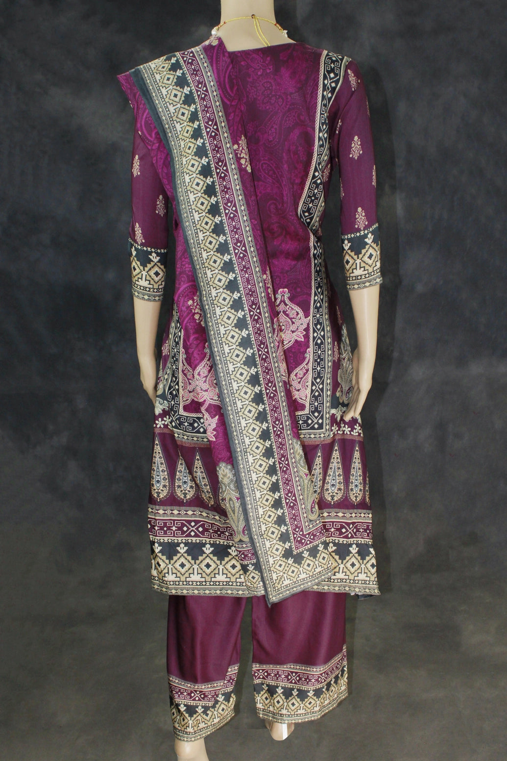 Purple Designer Crepe 3-Piece Salwar Set with Stone & Mirror Embroidery and Gold Coin Hangings