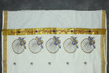 White Kerala Cotton Saree with Gold Zari Border and Peacock Embroidery | Blouse Piece