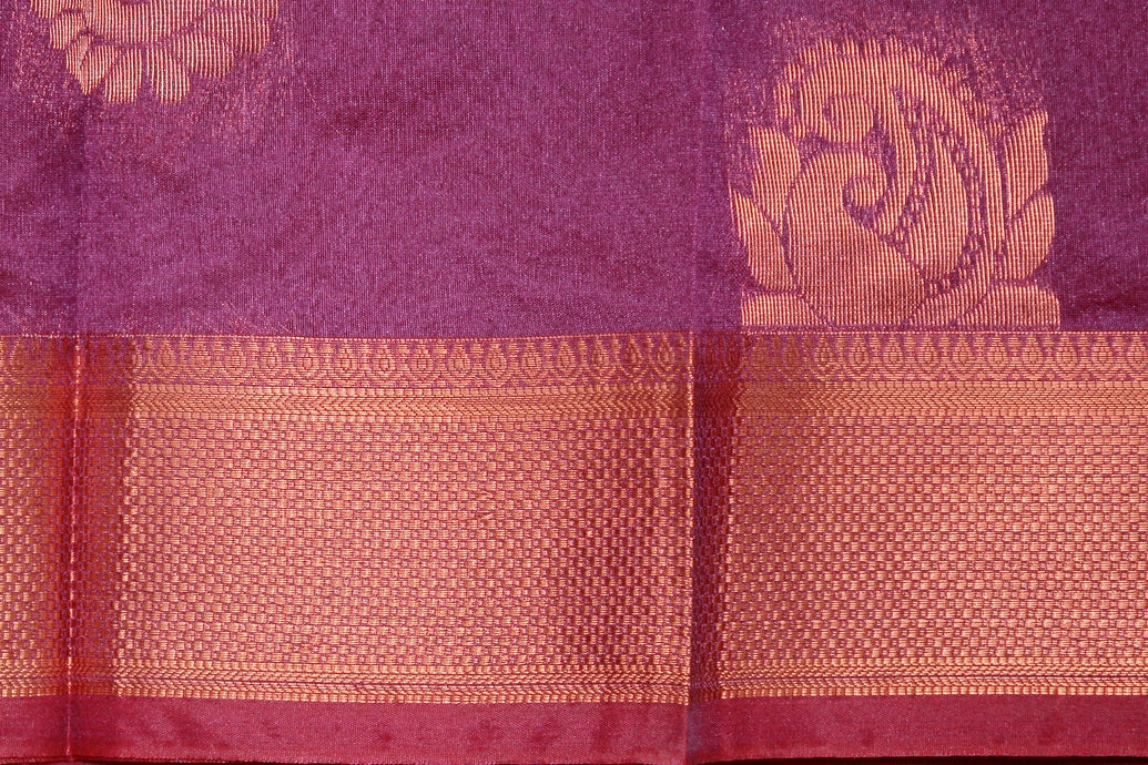 Purple Silk Cotton Zari Border Saree with Floral Motifs and Matching Blouse